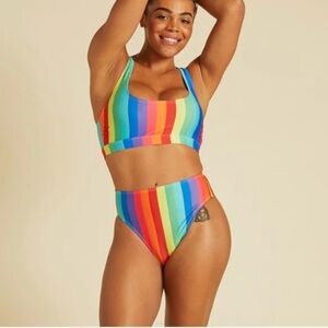 ModCloth High Waisted Rainbow Swim Bottom Plus Size 1X NWT